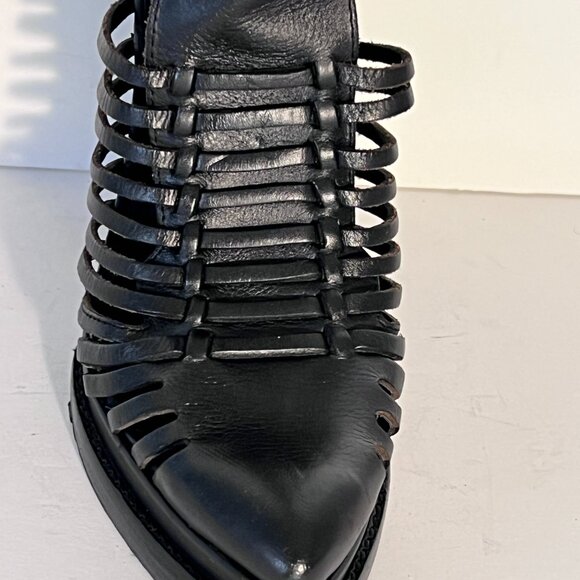 Jeffrey Campbell Havana Last Leather Black Fisherman Huarache Heels sz 9 - Picture 2 of 13